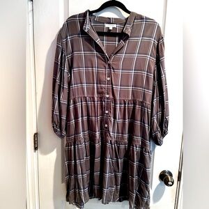 Max Studio Gray Plaid Shirt Dress